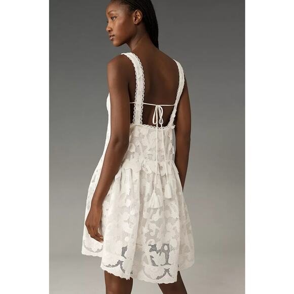 NWT By Anthropologie Sleeveless V-Neck Lace Swing Mini Dress $288 MEDIUM White - Picture 5 of 6